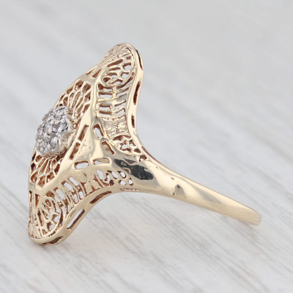 Light Gray Vintage Art Deco Diamond Filigree Ring 10k Yellow Gold Size 8