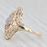 Vintage Art Deco Diamond Filigree Ring 10k Yellow Gold Size 8