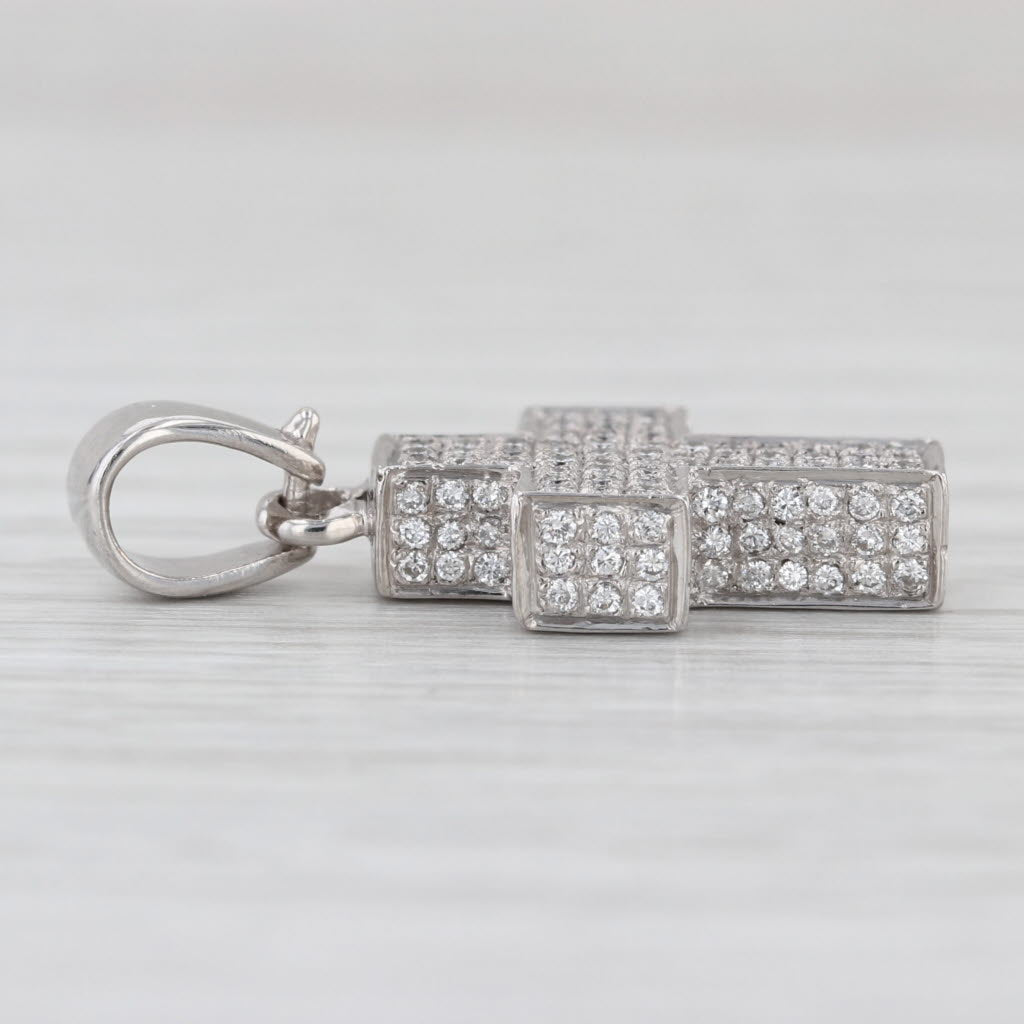 0.90ctw Pave Diamond Cross Pendant 18k White Gold 3D Drop
