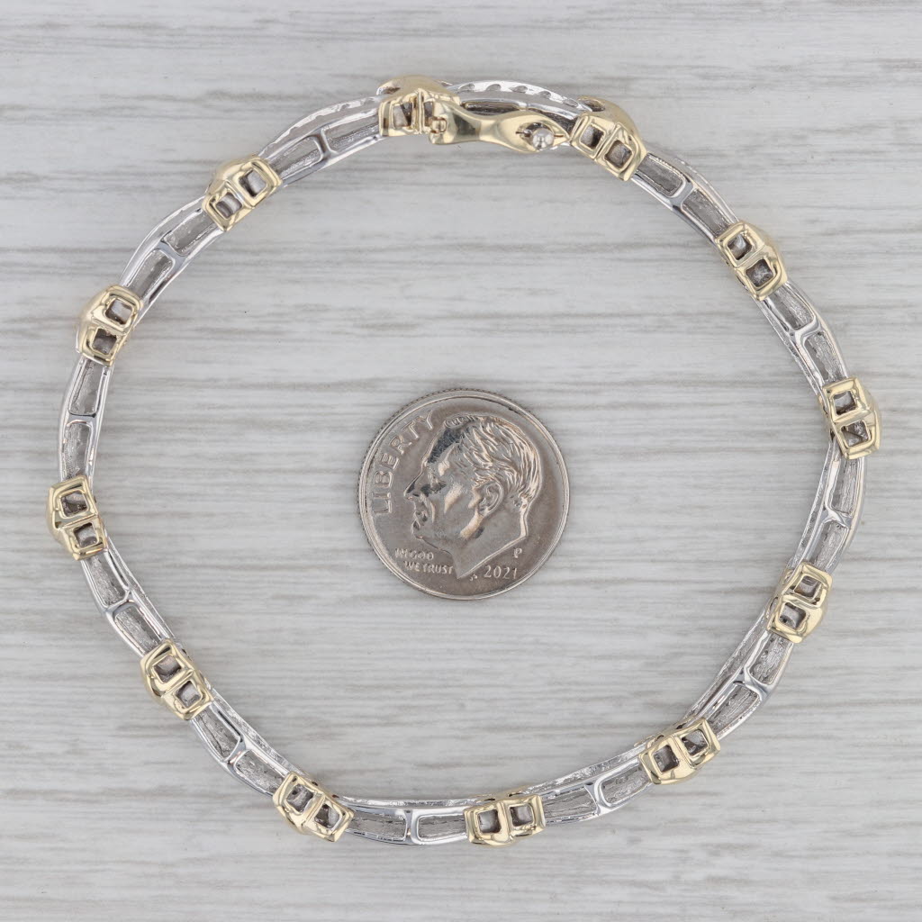 Gray 1.25ctw Diamond Bar X Link Tennis Bracelet 10k White Yellow Gold 7" 6mm