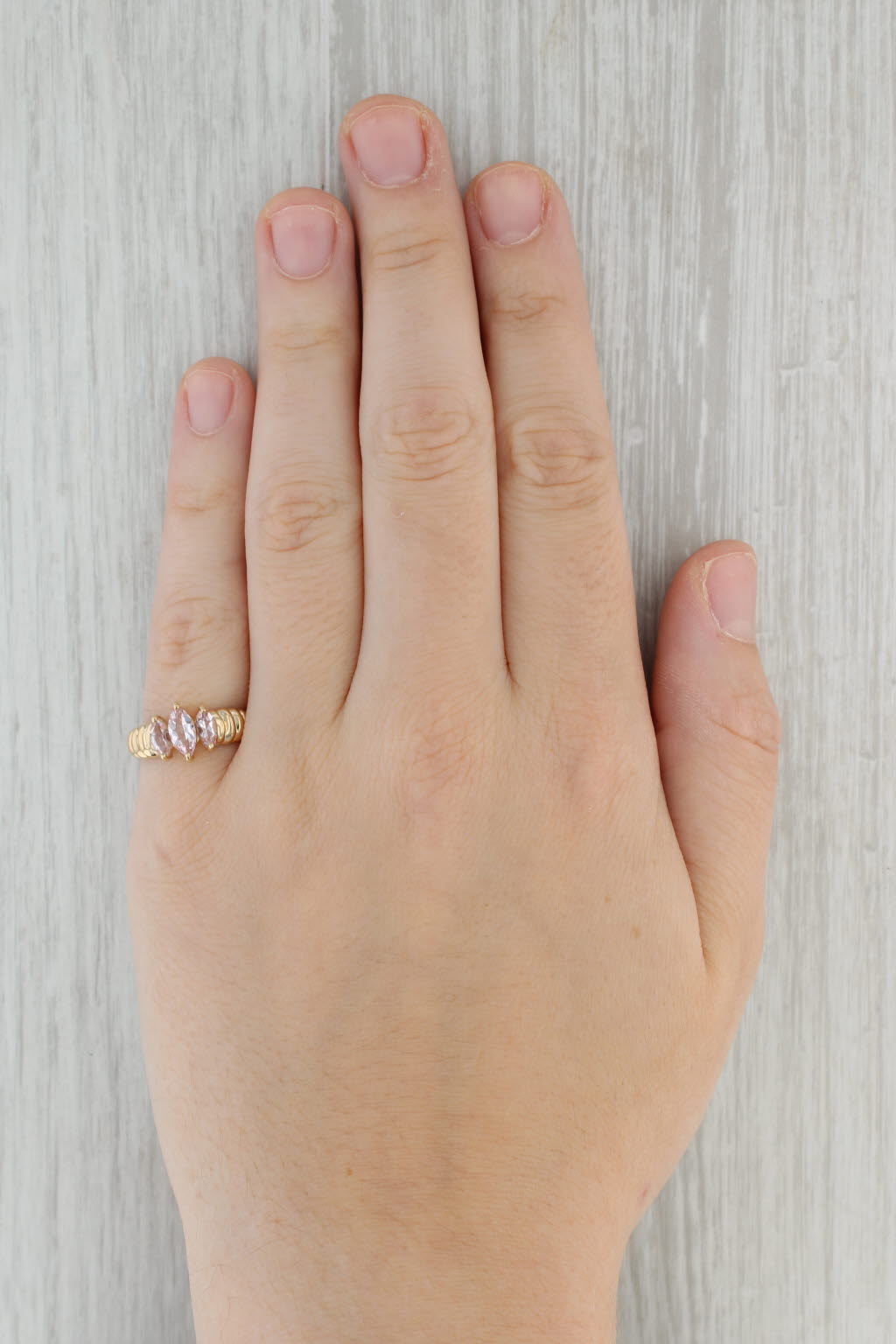 Tan 0.92ctw Marquise Morganite 3-Stone Ring 10k Yellow Gold Size 7