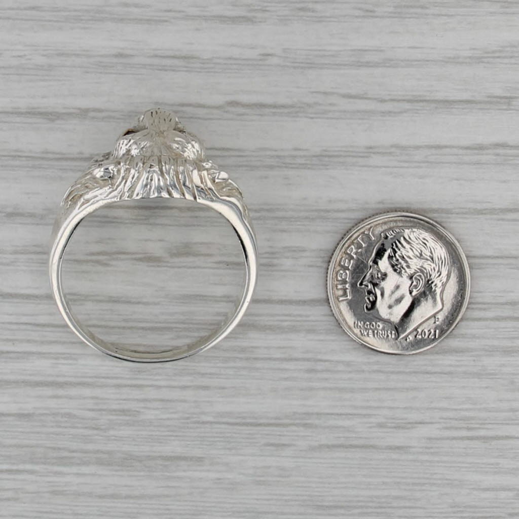 Lions Head Ring Garnet Diamond Sterling Silver Size 13.25