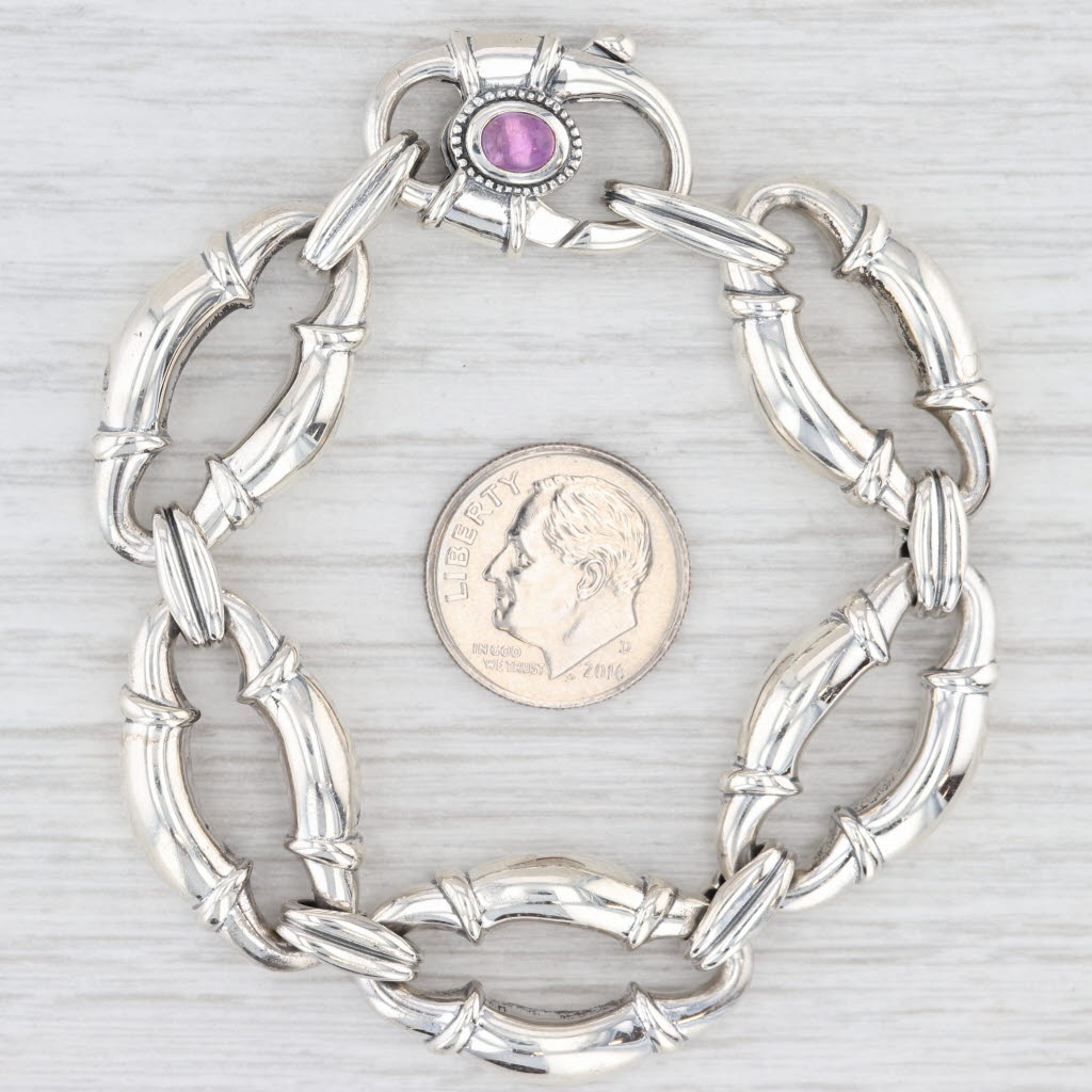 Light Gray Scott Kay Amethyst Chunky Link Bracelet Sterling Silver 5.75" 15.8mm