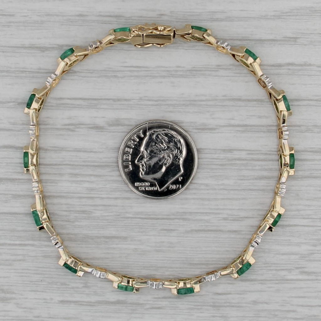 1.94ctw Emerald Diamond Tennis Bracelet 10k Yellow White Gold 7" 3.6mm