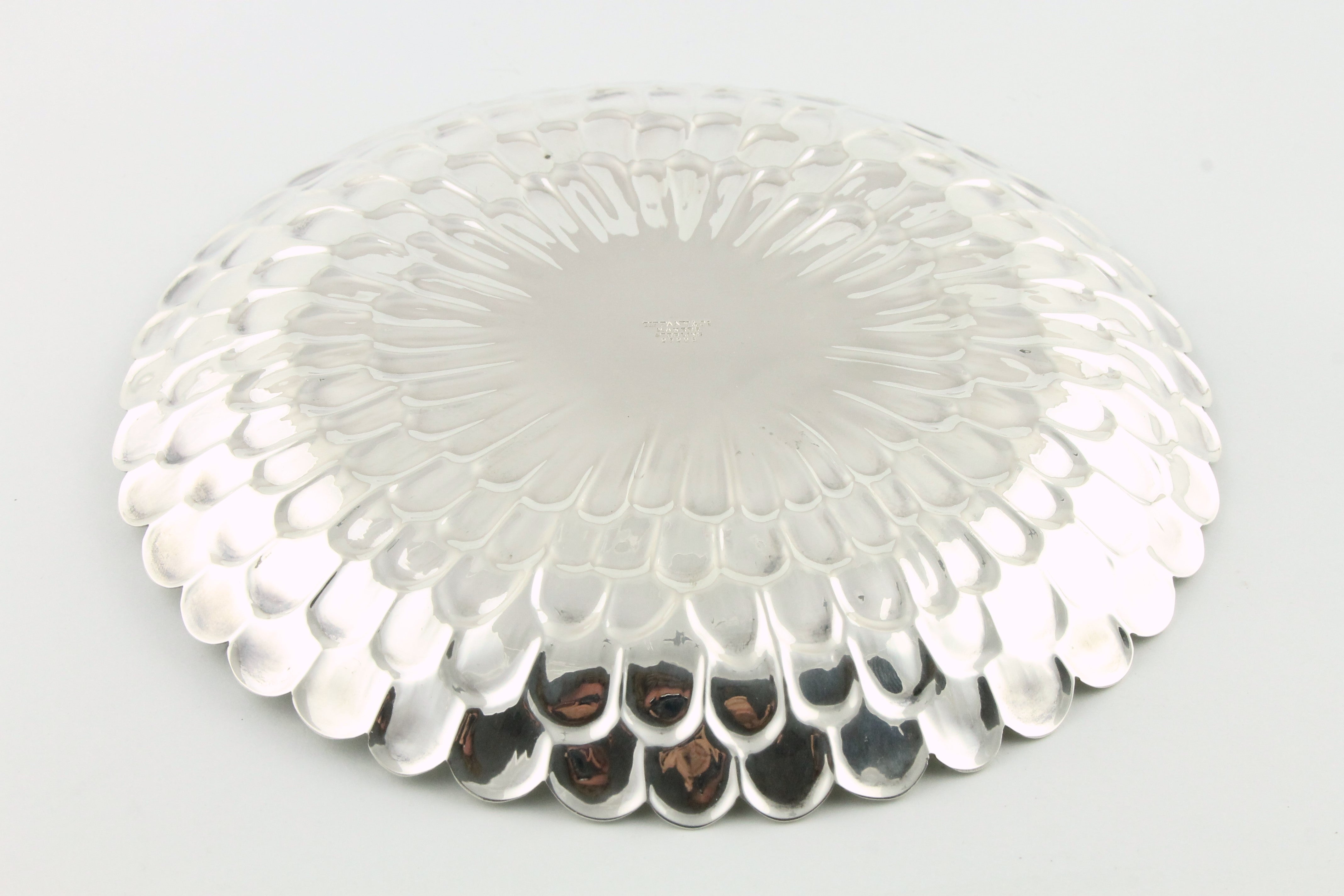 Light Gray Vintage Tiffany & Co Sterling Silver Round 7" Tray Floral Feather Motif #25208