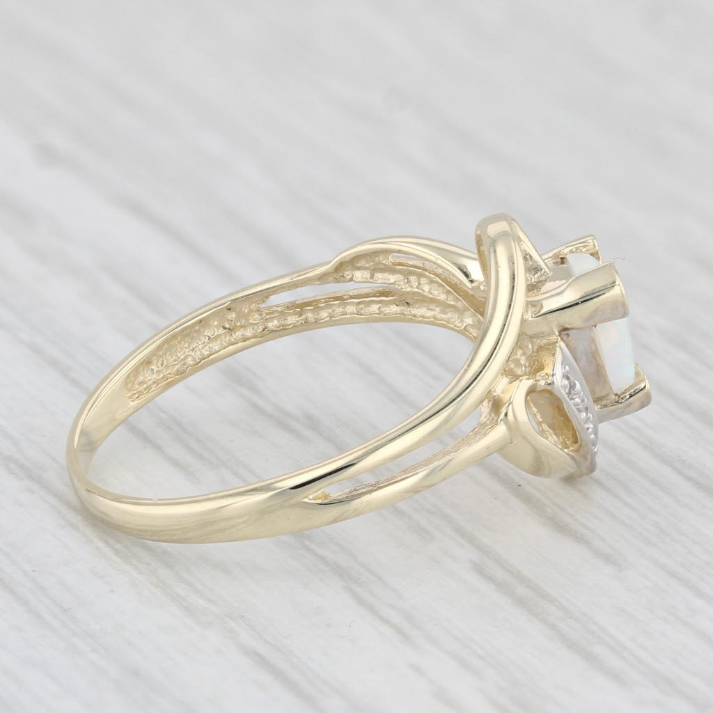 Light Gray Lab Created Opal Diamond Ring 10k Yellow Gold Size 7.25 Bypass