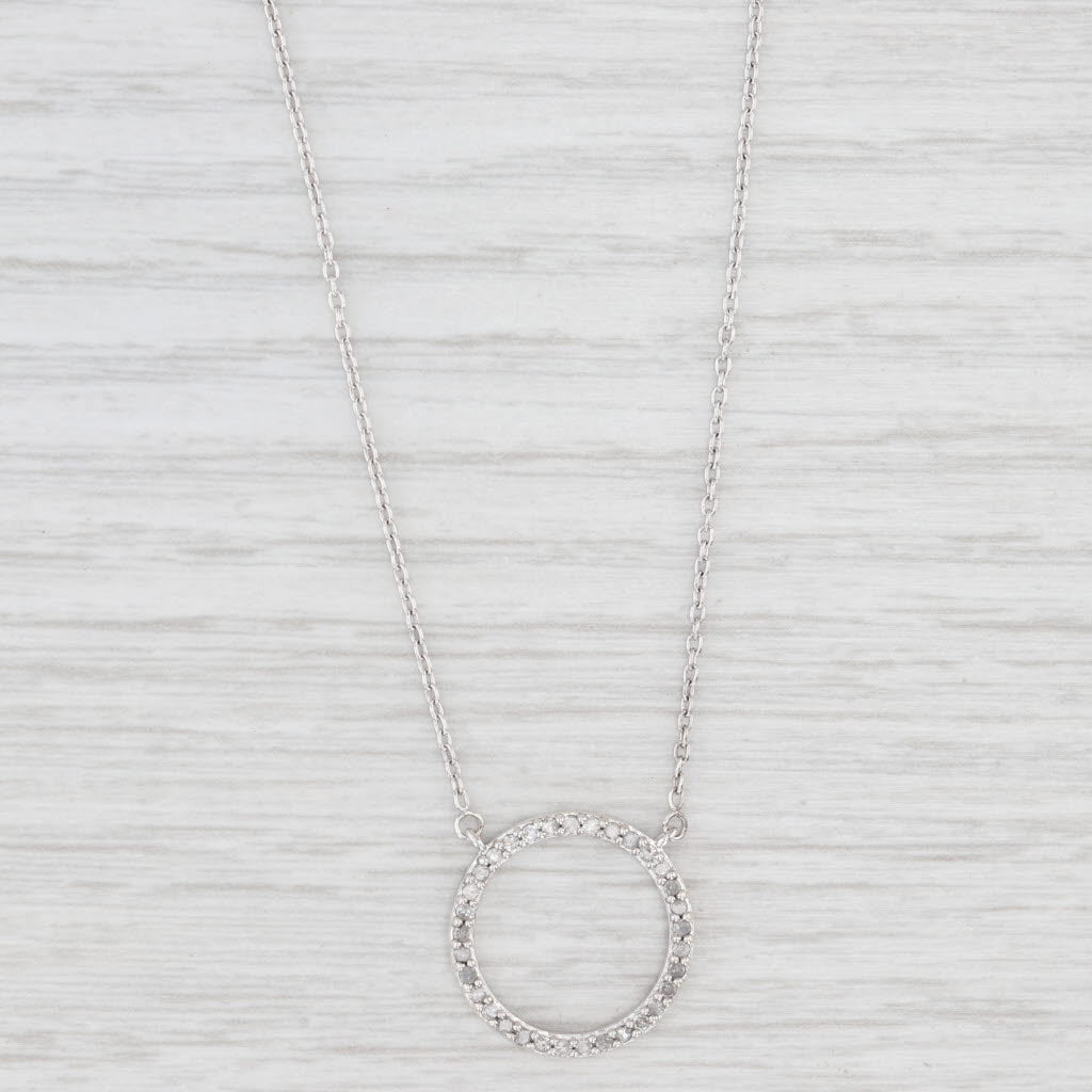 Light Gray 0.19ctw Diamond Eternity Circle Pendant Necklace Sterling Silver Cable Chain