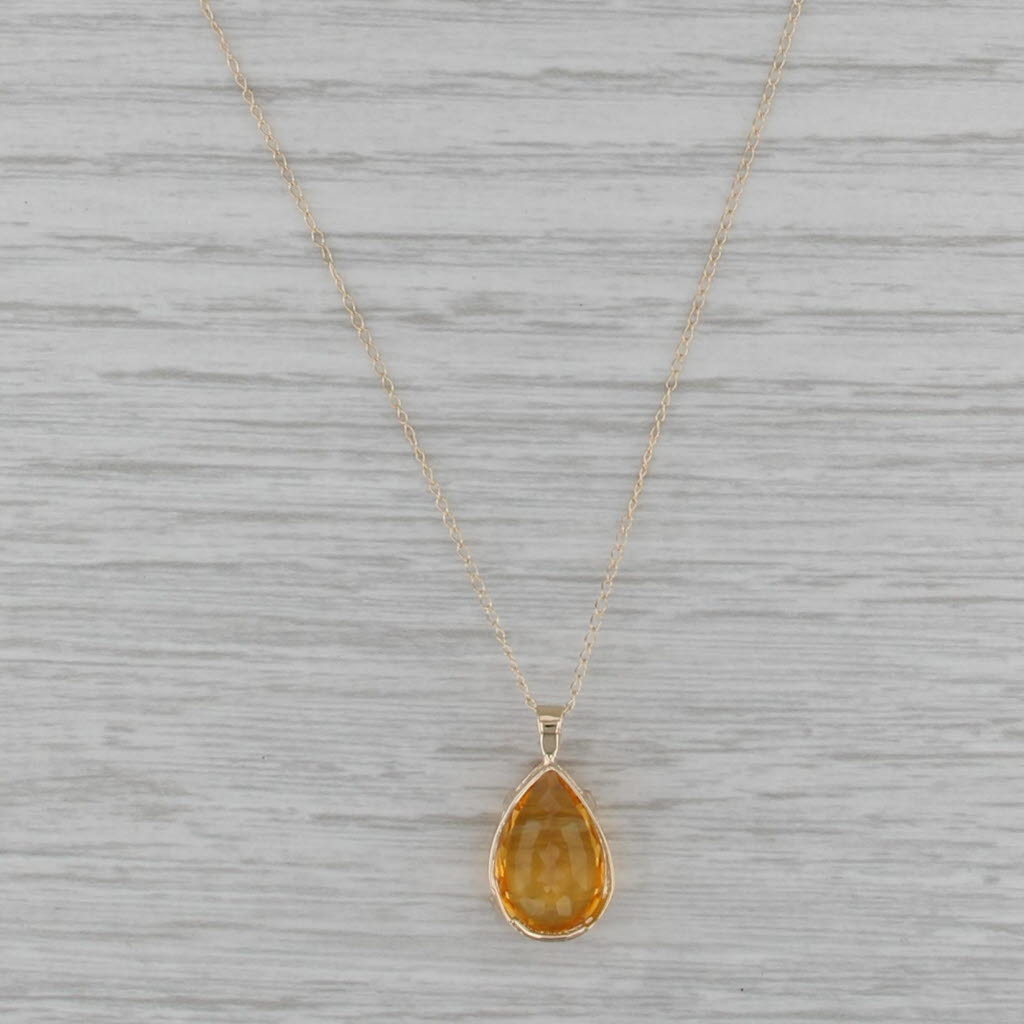 4.50ct Pear Citrine Solitaire Pendant Necklace 14k Gold 18.25" Curb Chain