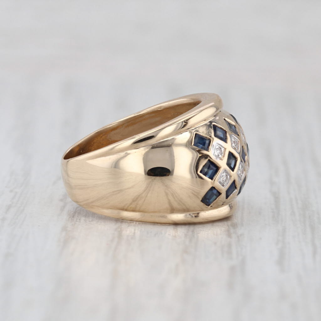 0.80ctw Blue Sapphire Diamond Dome Ring 14k Yellow Gold Size 5.5 Cocktail