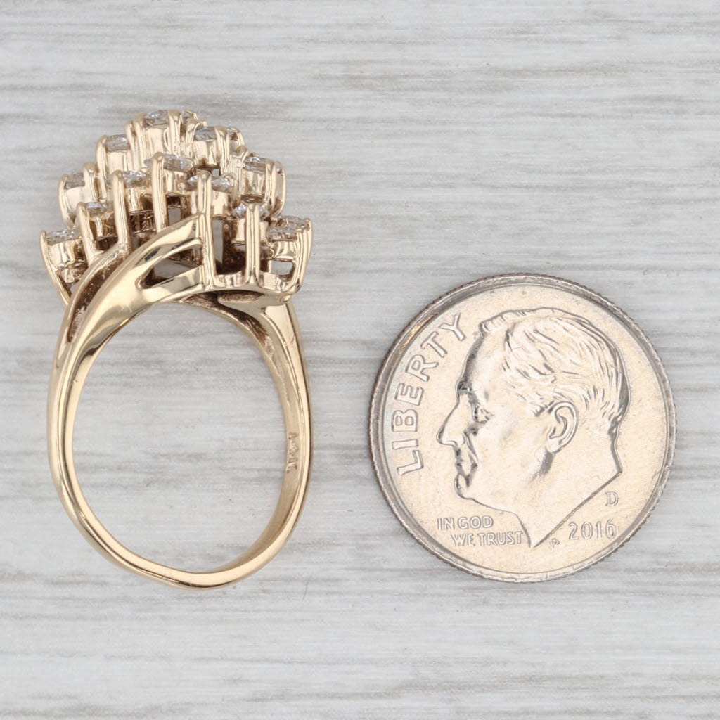 Light Gray 0.80ctw Diamond Cluster Bypass Ring 14k Yellow Gold Size 5.5 Cocktail