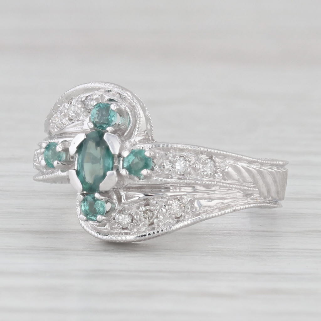 0.53ctw Alexandrite Diamond Cross Bypass Ring 14k White Gold Size 7