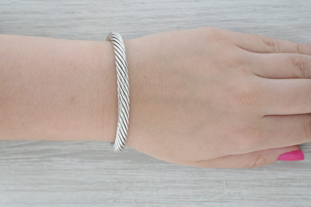 Dark Gray David Yurman Cultured Pearl Classic Cable Cuff Bracelet Sterling Silver 7mm 7"