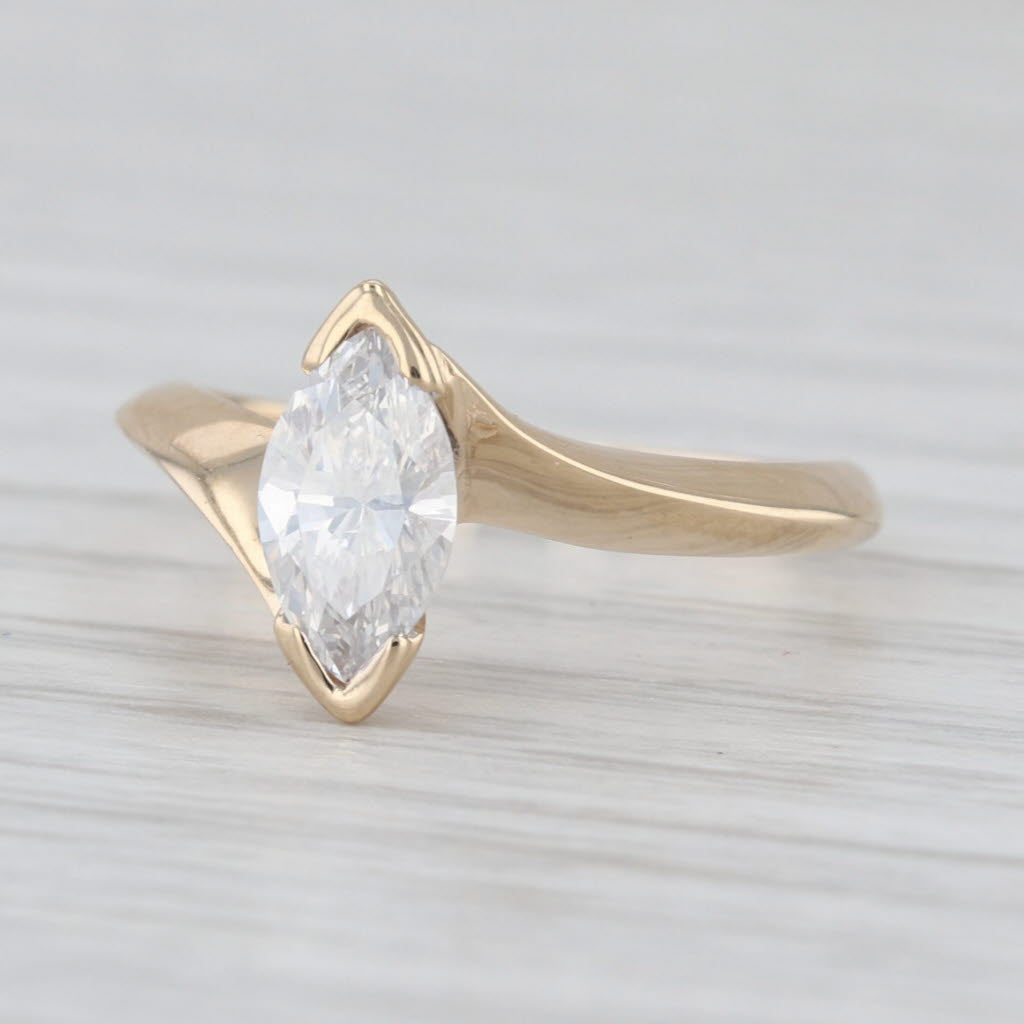 0.62ct Marquise Solitaire Diamond Engagement Ring 14k Yellow Gold Bypass Sz 4.75