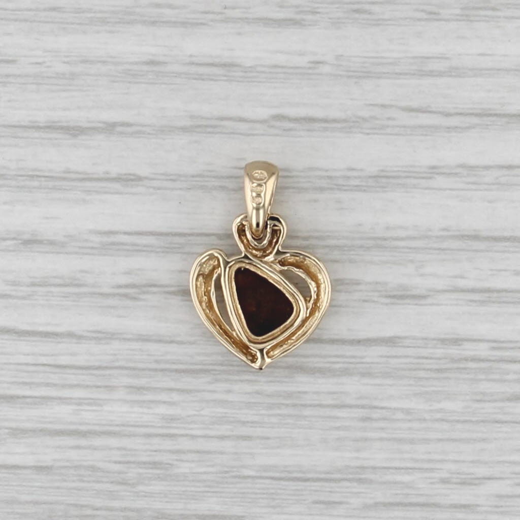 Blue Green Opal Heart Pendant 14k Yellow Gold