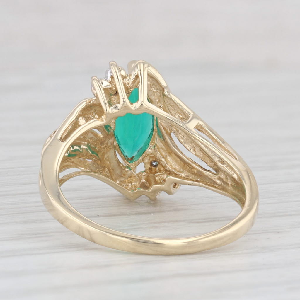 Light Gray 0.90ct Marquise Lab Created Emerald Diamond Bypass Ring 10k Yellow Gold Size 7