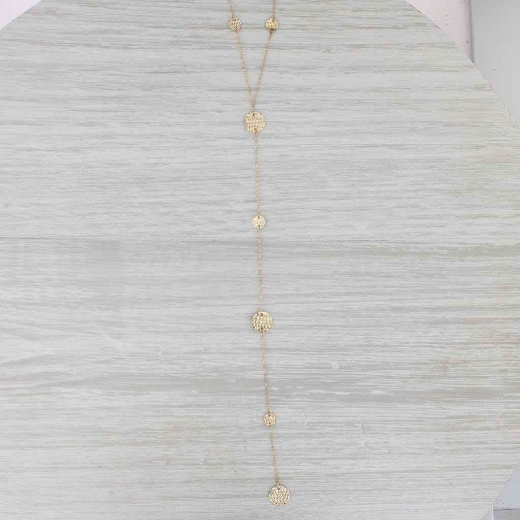 Gray Textured Circle Stations Lariat Necklace 10k Yellow Gold 16.5"