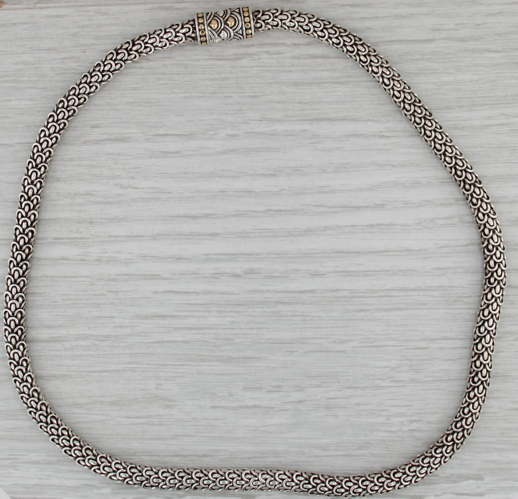 John Hardy Naga Dragon Necklace Sterling Silver 18k Gold Snap Clasp 17.75"