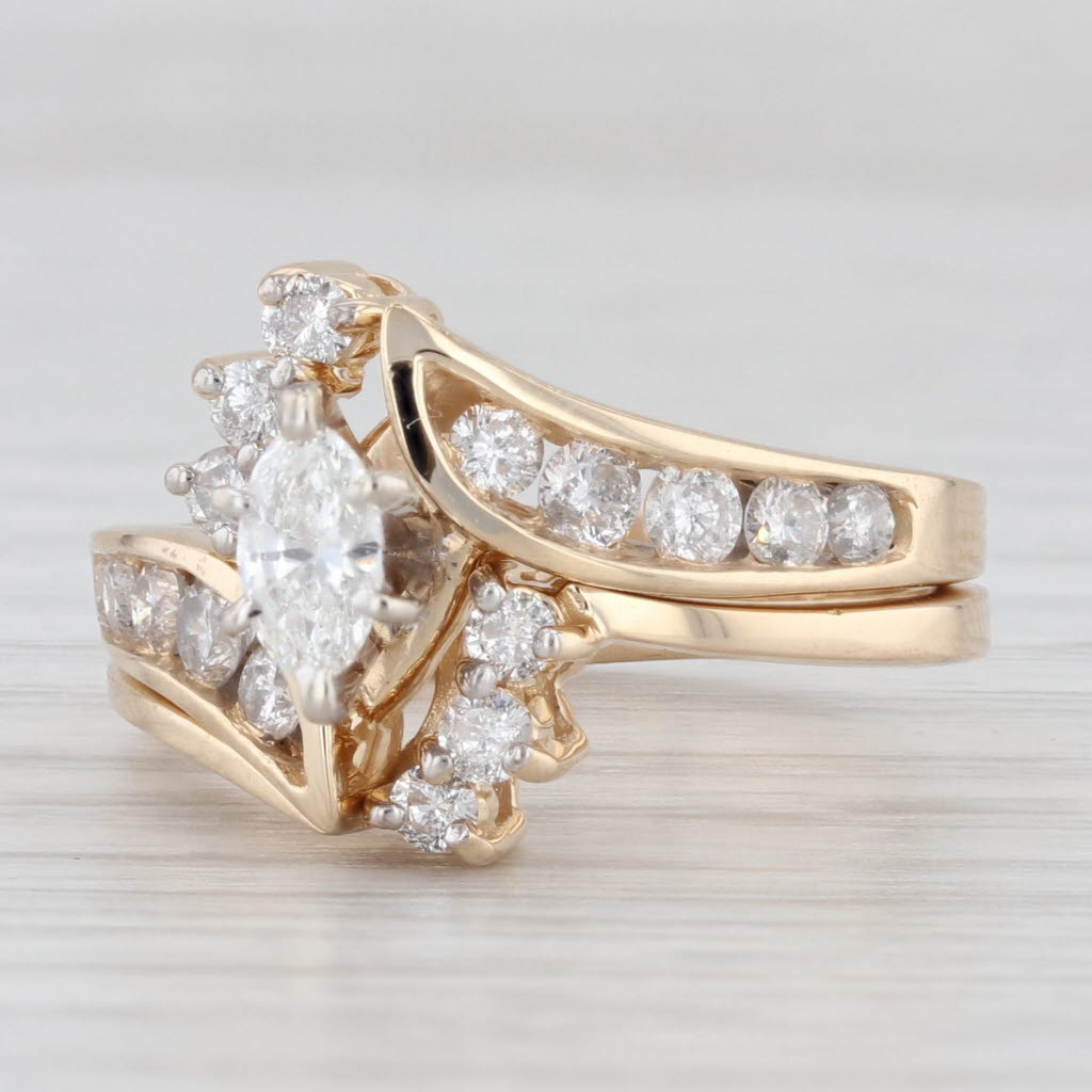 Light Gray 0.87ctw Marquise Diamond Engagement Ring Wedding Band Jacket Bridal Set 14k Gold