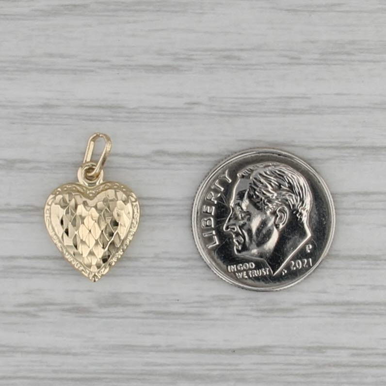 Patterned Puffy Heart Pendant 14k Yellow Gold Small Charm