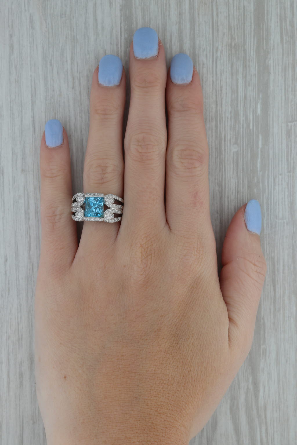 Rosy Brown 3.29ctw Blue Topaz Diamond Cocktail Ring 18k White Gold Size 7.5