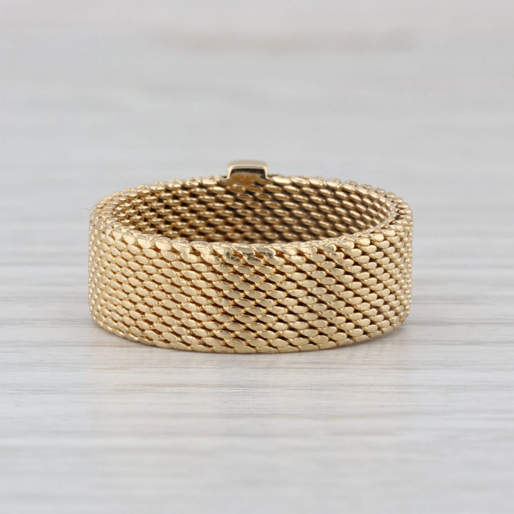 Tiffany & Co Somerset Diamond Mesh Ring 18k Yellow Gold Size 6.5 Band w/ Pouch