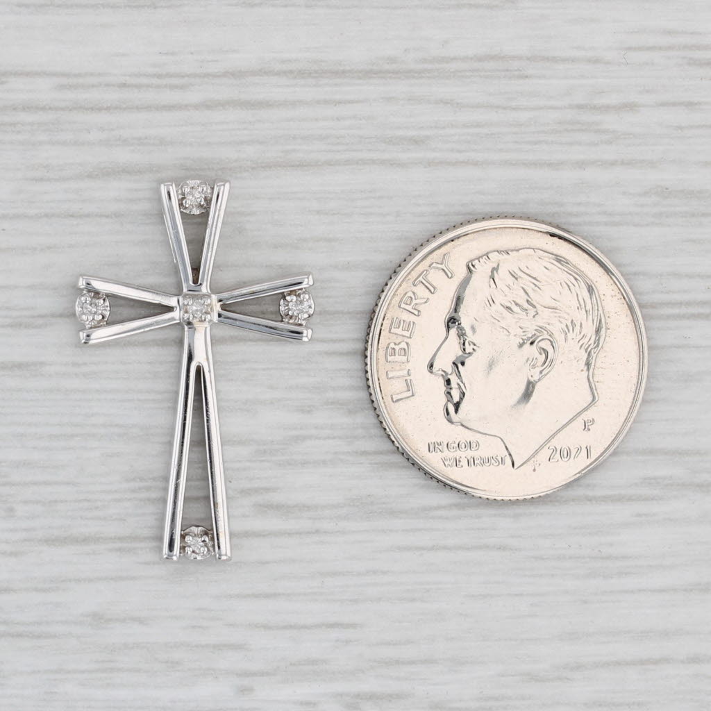 Light Gray Diamond Accented Tapering Cross Pendant 10k White Gold