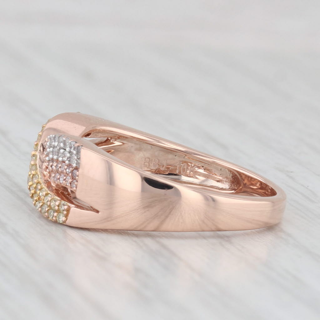 Light Gray 0.25ctw White Yellow Pink Diamond Crossover Ring 10k Rose Gold Size 7