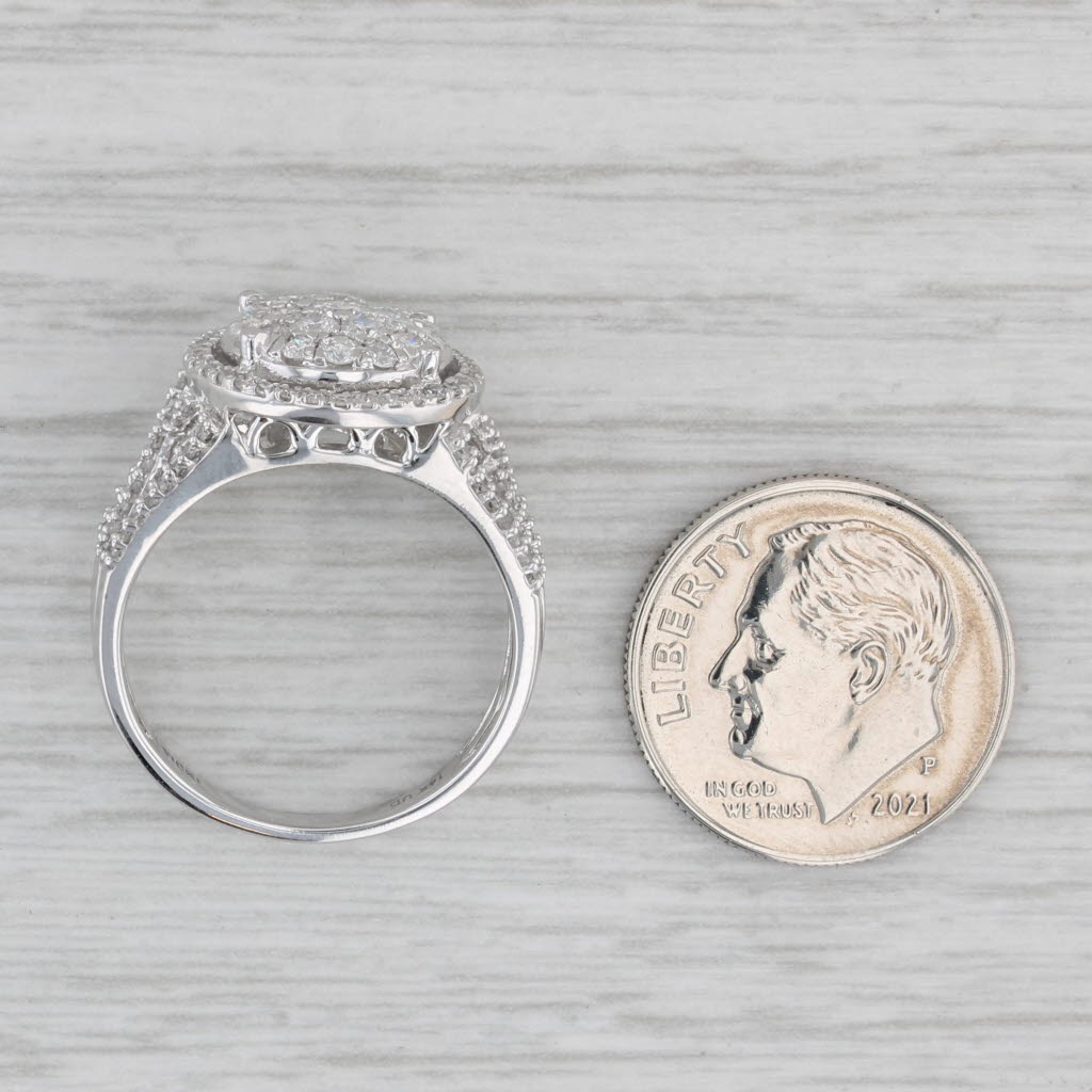 Gray 1ctw Diamond Cluster Halo Ring 14k White Gold Size 7.25