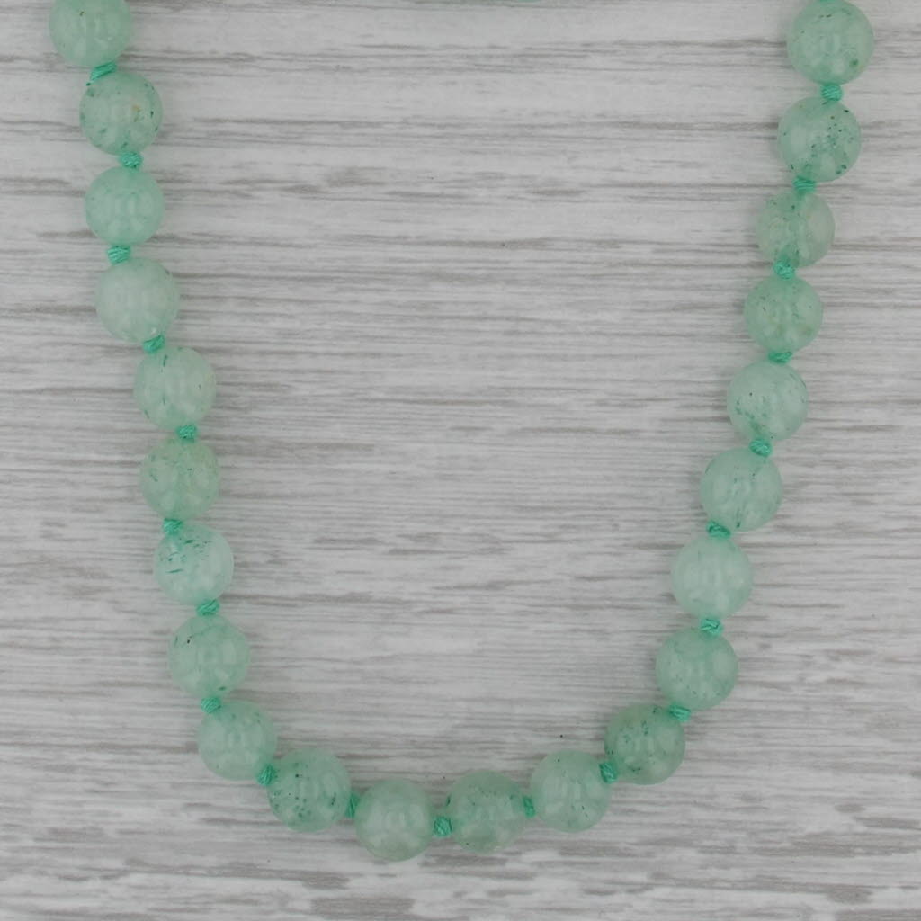 Green Aventurine Quartz Bead Necklace 32" Long Single Strand 8.3mm
