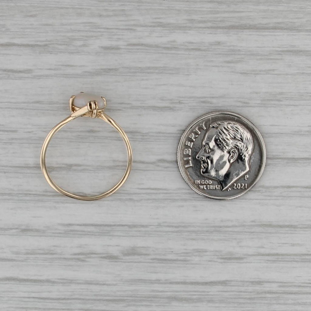 Opal Oval Cabochon Solitaire Bypass Ring 14k Yellow Gold Size 5.5 Diamond Accent