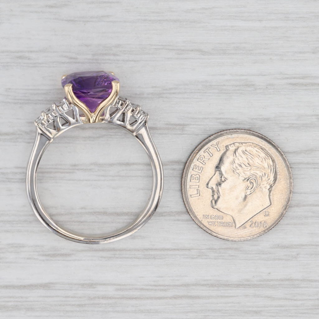 Light Gray 2.66ctw Amethyst Diamond Ring 14k White Yellow Gold Size 8