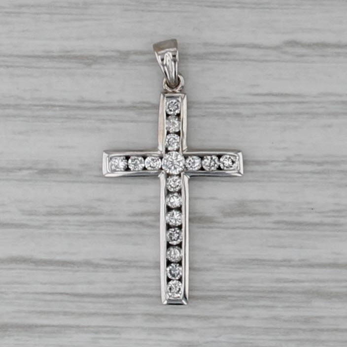 0.45ctw Diamond Cross Pendant 14k White Gold Estate Religious Jewelry