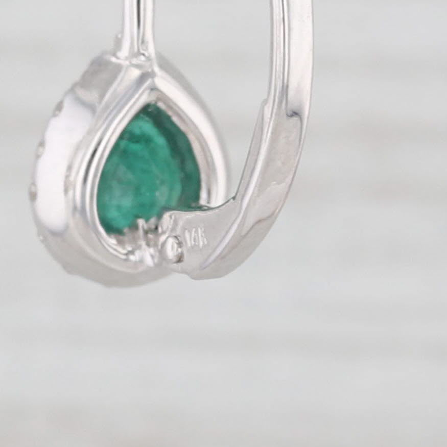 Light Gray New 0.88ctw Emerald Diamond Halo Teardrop Earrings 14k White Gold Lever Backs