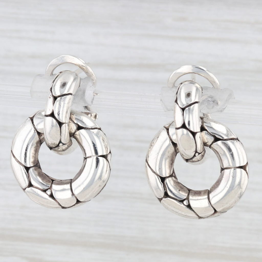 Light Gray John Hardy Linked Circle Hoops Dangle Earrings Sterling Silver Omega Backs