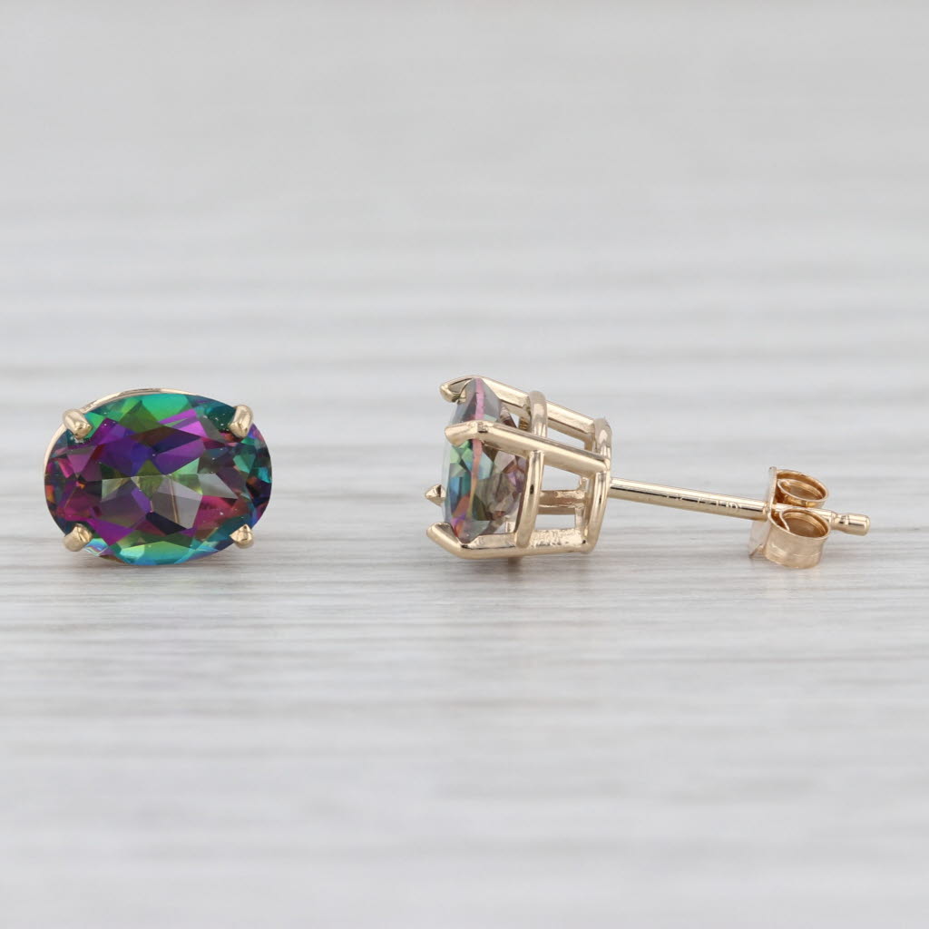 3.10ctw Mystic Topaz Stud Earrings 14k Yellow Gold Oval Solitaire Studs