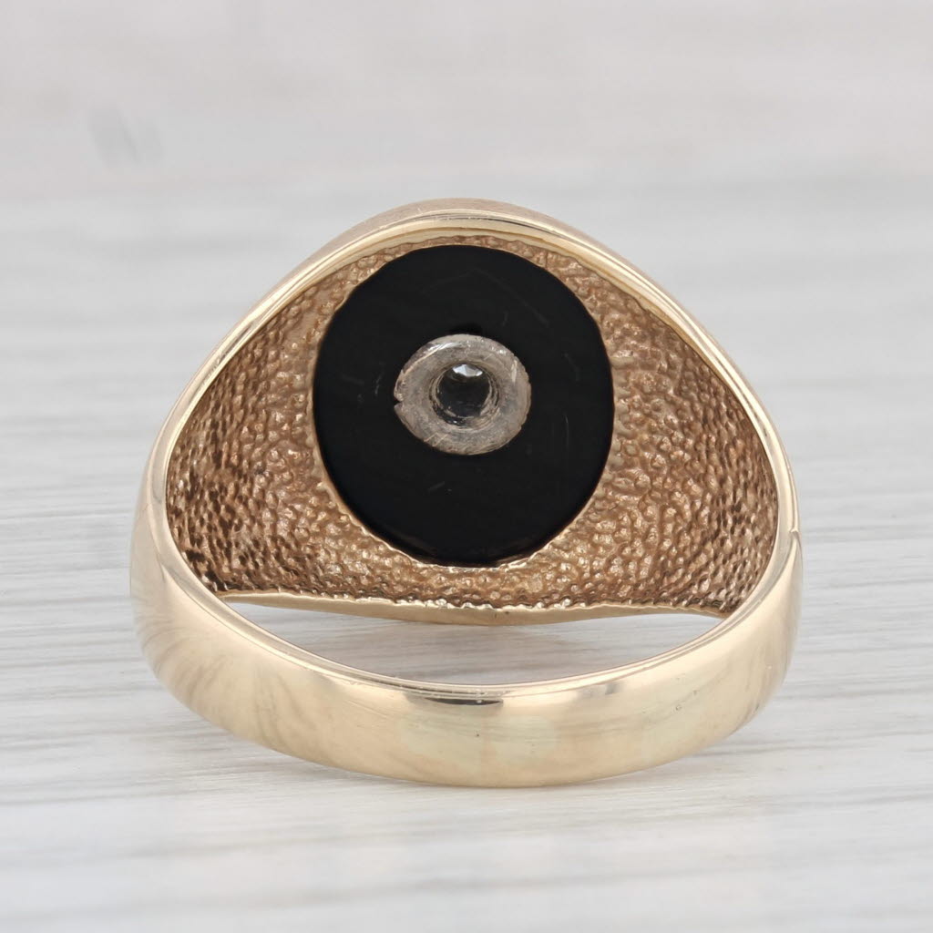 Light Gray Vintage Onyx Diamond Signet Ring 10k Yellow Gold Size 7.5