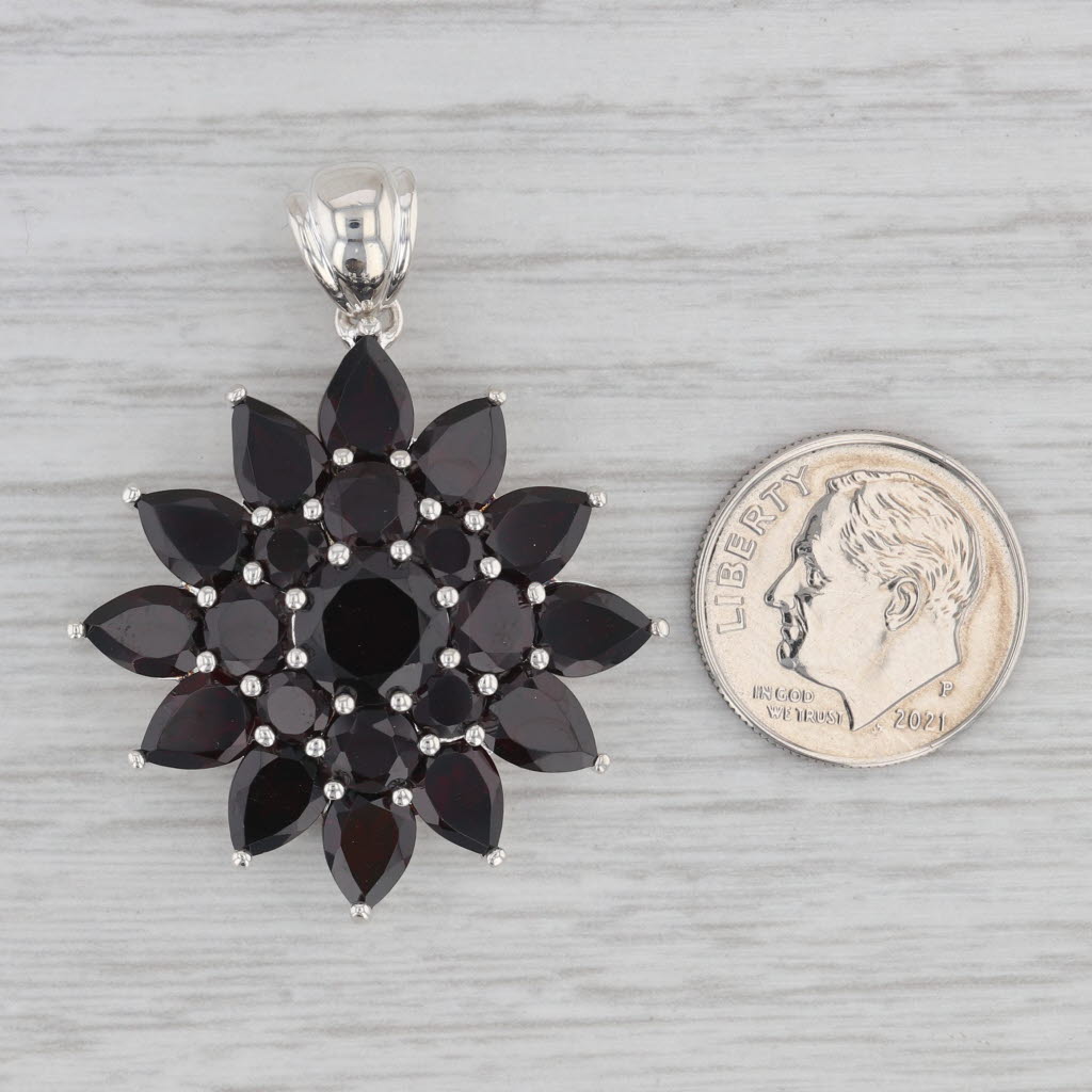 Gray 15.75ctw Garnet Flower Pendant Sterling Silver Statement