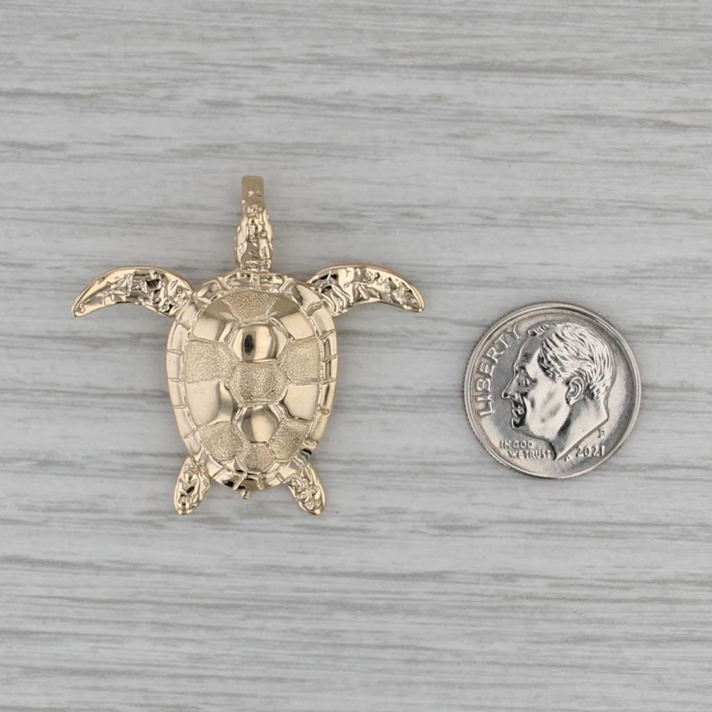 Large Sea Turtle Pendant 14k Yellow Gold Nautical Statement