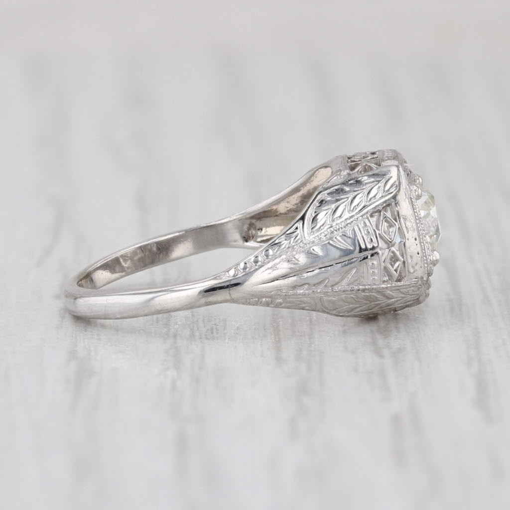 Art Deco Old Mine Diamond Engagement Ring 14k White Gold Filigree Size 5.75