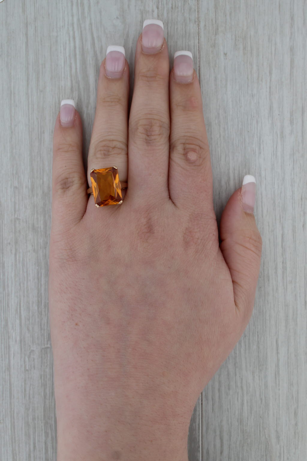 12.30ct Lab Created Yellow Orange Sapphire 14k Yellow Gold Size 6 Arthritic Band