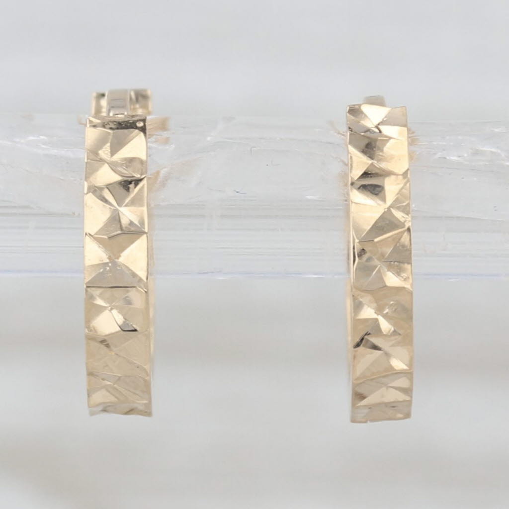 Etched Small Hoop Earrings 14k Yellow Gold Round Huggies Hoops 11.5 x 2.2mm