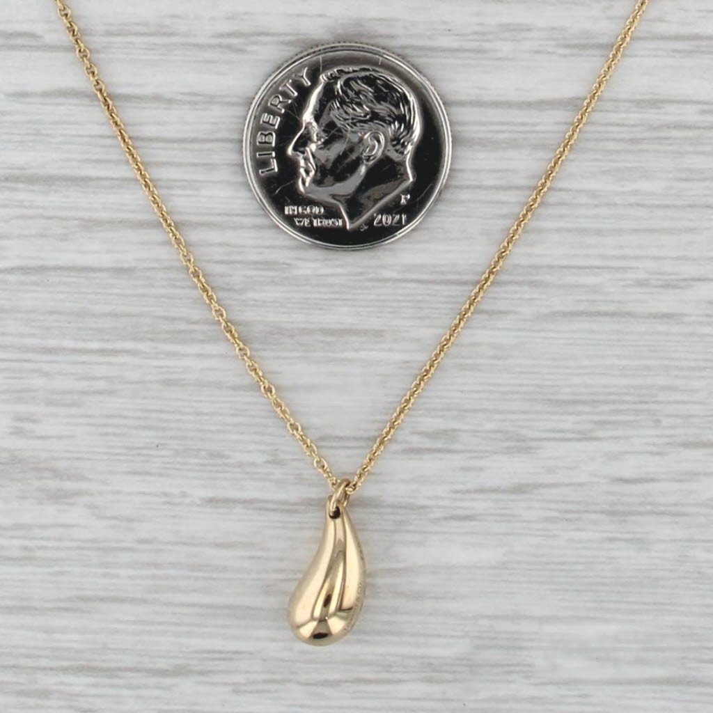 Tiffany Elsa Peretti Teardrop Pendant Necklace w/ Box Pouch 16" 18k Yellow Gold
