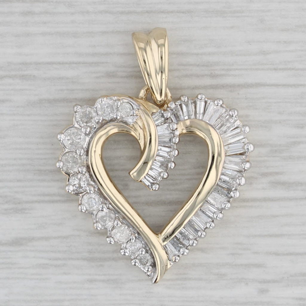 Gray 0.66ctw Diamond Open Heart Pendant 10k Yellow Gold