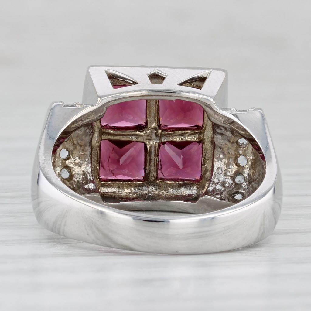 Light Gray Rhodolite Garnet White Topaz Sapphire Ring 14k White Gold Size 9 Cocktail