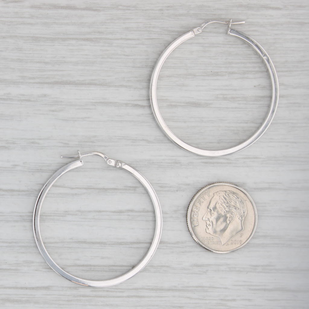 Gray Round Hoop Earrings 14k White Gold Snap Top Pierced Hoops