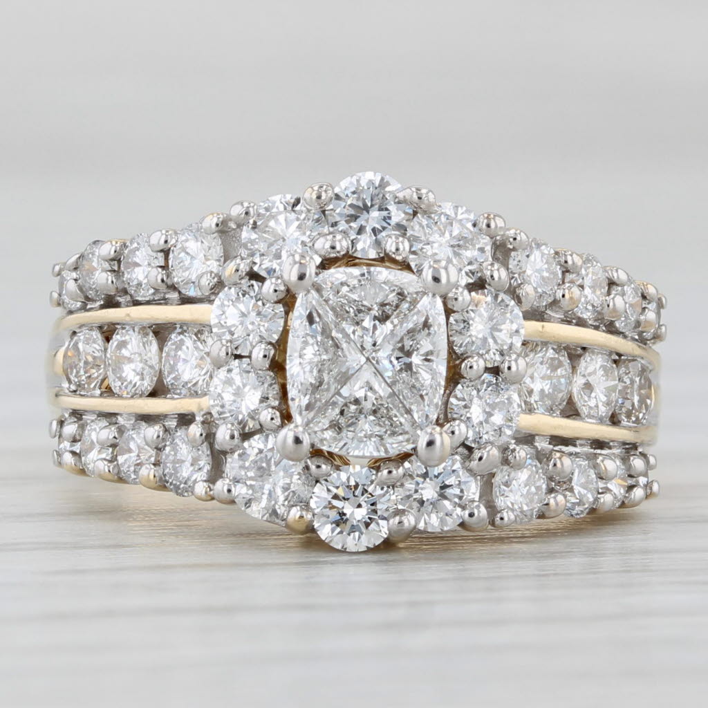 Light Gray 1.64ctw Diamond Halo Engagement Ring 14k Yellow Gold Size 7