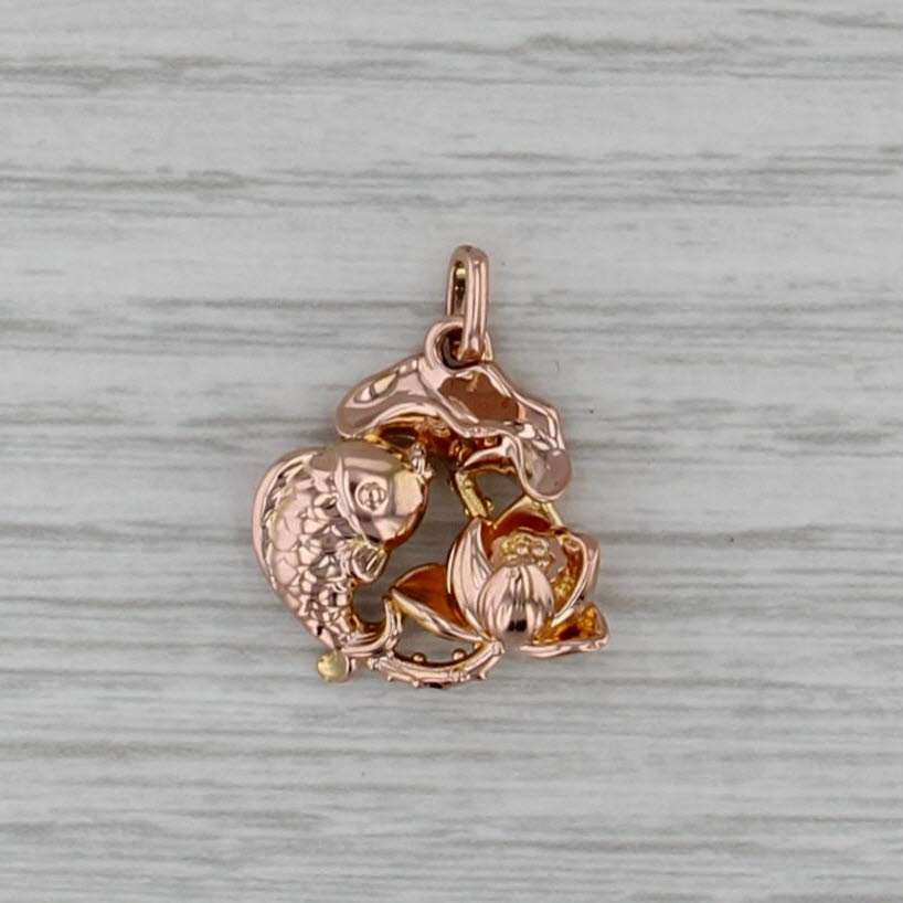 Koi Fish Lotus Flower Pendant 18k Rose Gold Charm Asian Theme
