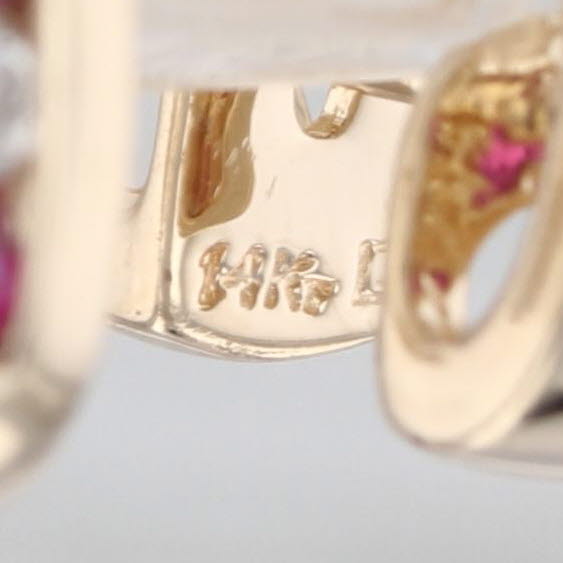 0.46ctw Ruby Diamond Heart Hoop Earrings 14k Yellow Gold Snap Top Hoops