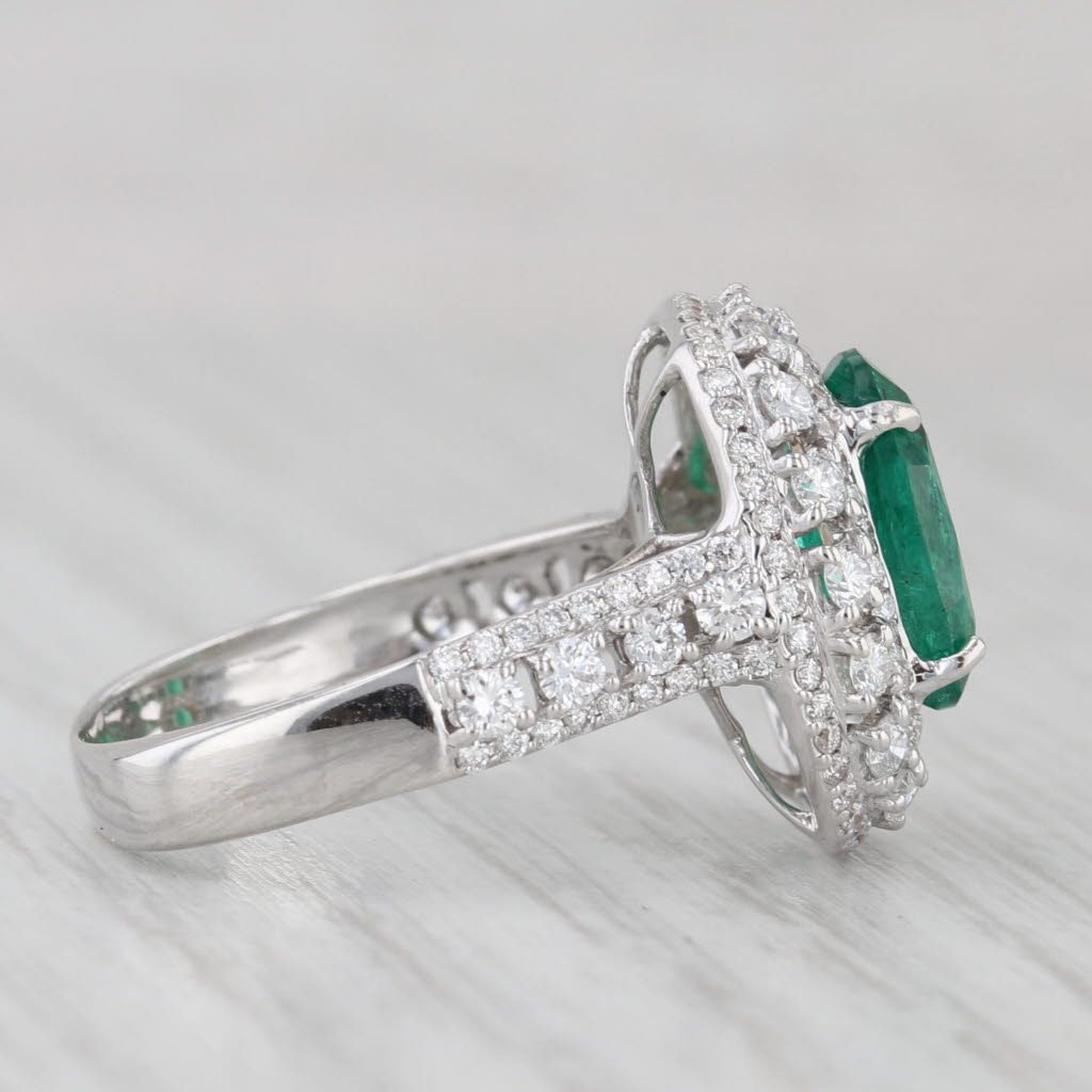 Light Gray 3.27ctw Emerald Diamond Halo Ring 18k White Gold Size 6.5 GIA Engagement