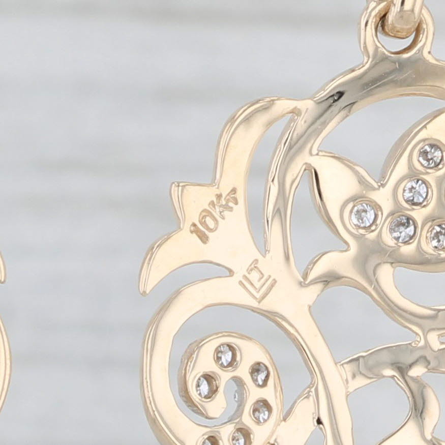 Light Gray Diamond Flower Openwork Dangle Earrings 10k Yellow Gold Drops